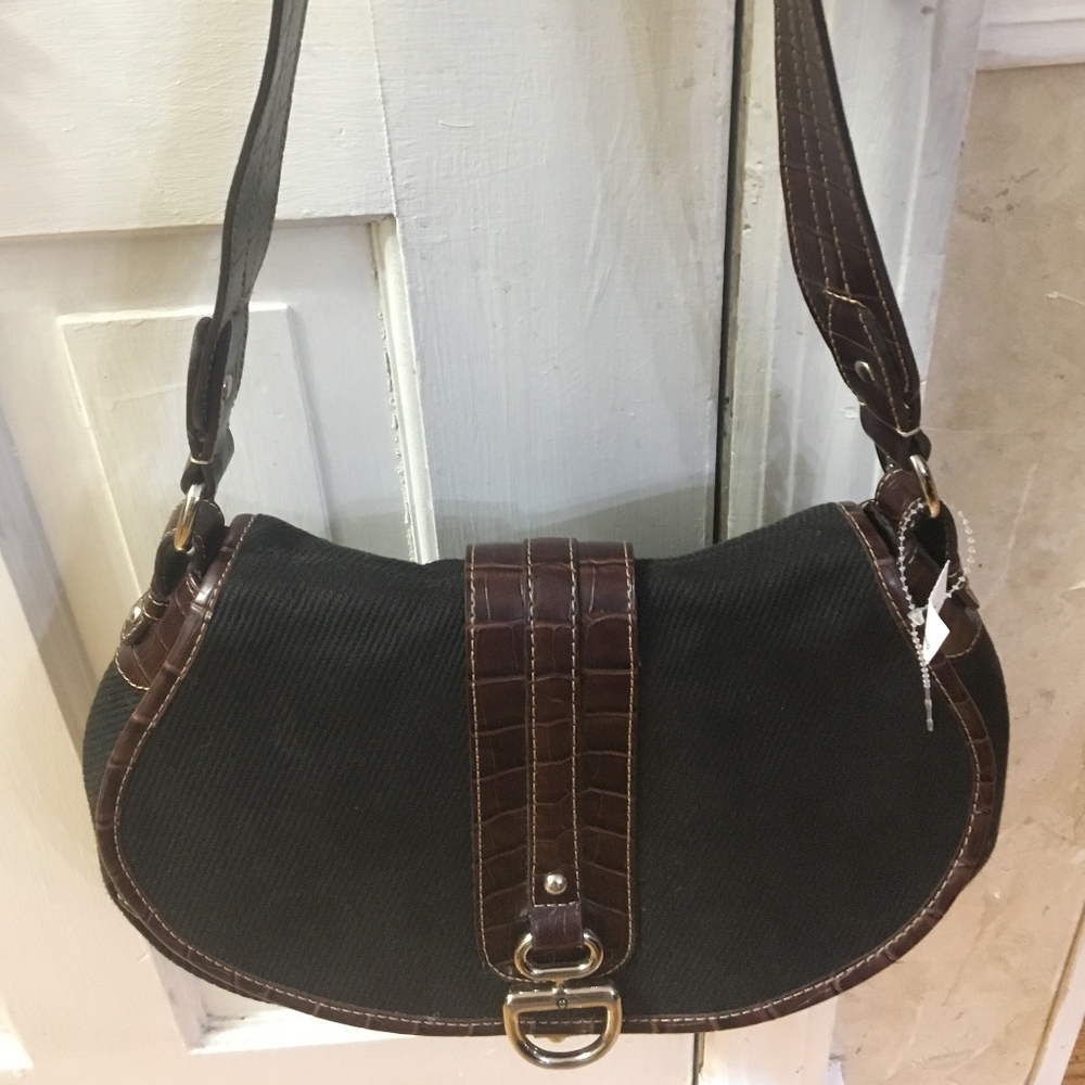 NWT Etienne Aigner Black Corduroy/ Leather Handbag